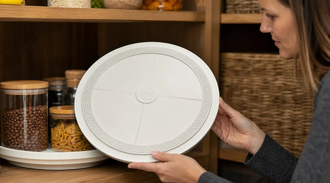 Bottom of Copco lazy susan showing non-skid textured ring on shelf surface