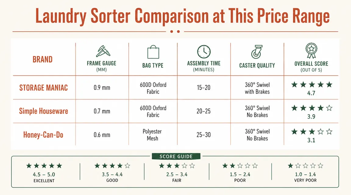 Chart showing assembly time versus feature trade-offs for three laundry sorter carts at similar price points